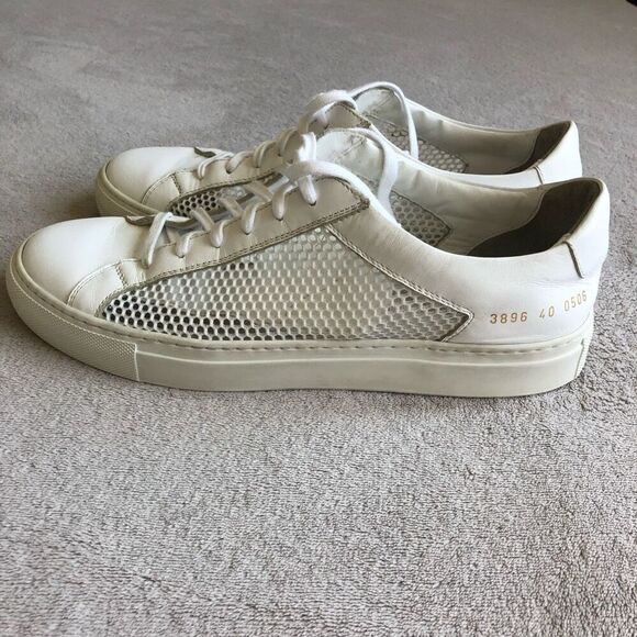 Women by Common Projects Achilles Mesh-Trimmed Leather White Lace Up Sneakers - Picture 6 of 14